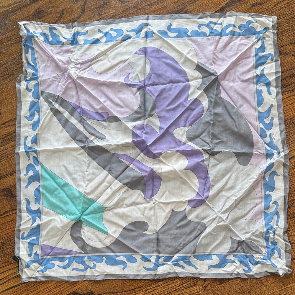 Emilio Pucci Silk Scarf with Purple and Teal Accents